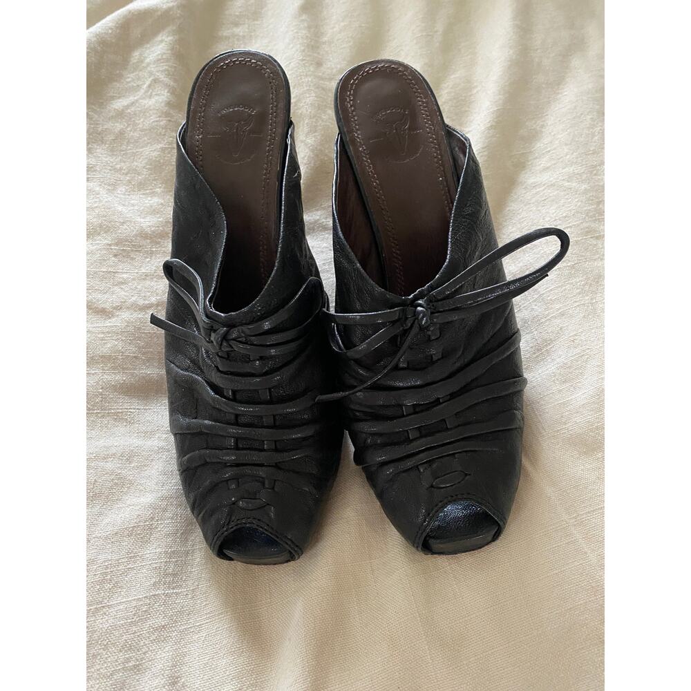 Frye Gwen Women's Black Wedge Mules Heels Size 11